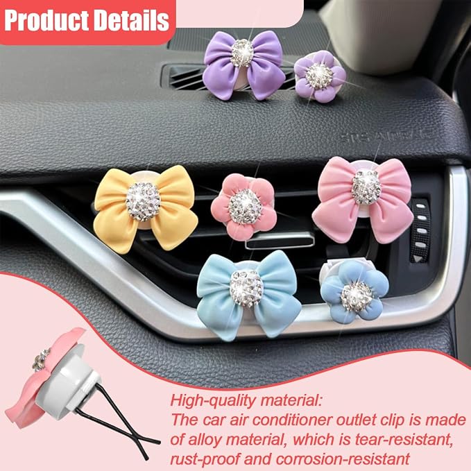 Osilly Bling Car Air Vent Clips, 4PCS/2Set Flower Rhinestone Vehicle Air Outlet Clamp, Sparkly Diamond Automotive Interior Vent Clip Charm Decor Accessories, Universal for SUV Truck RV (Multi)