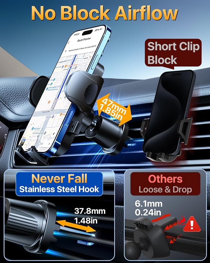 YRU True Military-Grade [360° Rotation Suction] 2026 Ultimate Car Phone Holder Mount【90+LBS Safest Strongest & Patent Certs】 Dash Windshield for iPhone 17 16 Pro Max Speakerphones, Matt Black