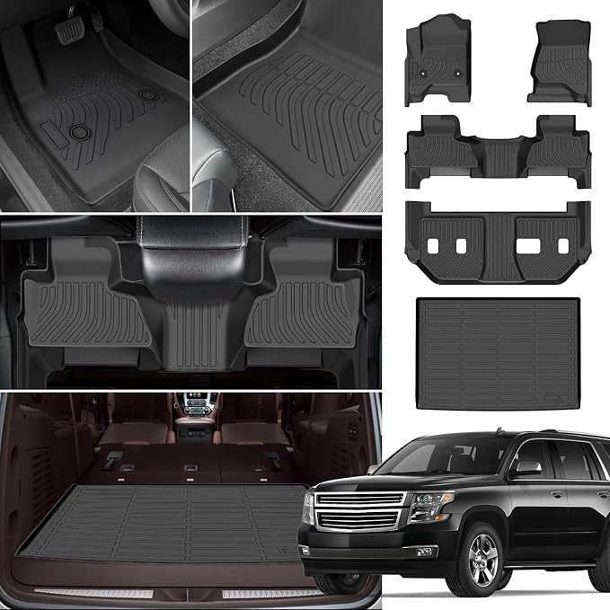 Floor Mats for Chevy Suburban 2015-2020,for GMC Yukon XL(with2nd Row Bench) | 7 seats, 1st & 2nd & 3rd Row &Cargo Mat, TPE Non-Slip Waterproof Summer Winter Chevrolet Suburban Car Accessories