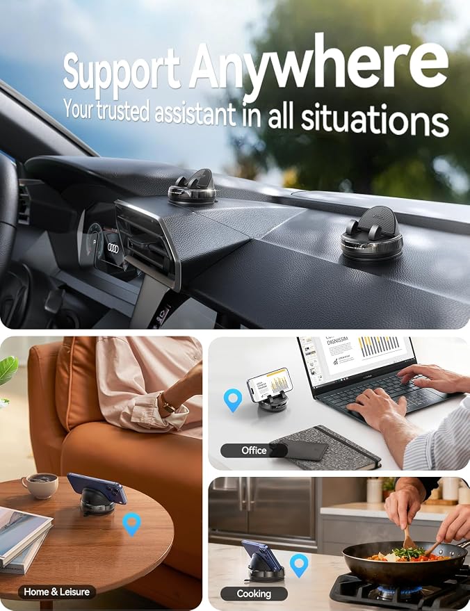 JOYROOM Car Phone Mount, [360° Rotation+Thick Case Friendly] Cell Phone Car Holder with Adjustable Spring Clip, Anti-Slip Silicone Universal Dashboard phone holder for Car for iPhone, Smartphones, GPS