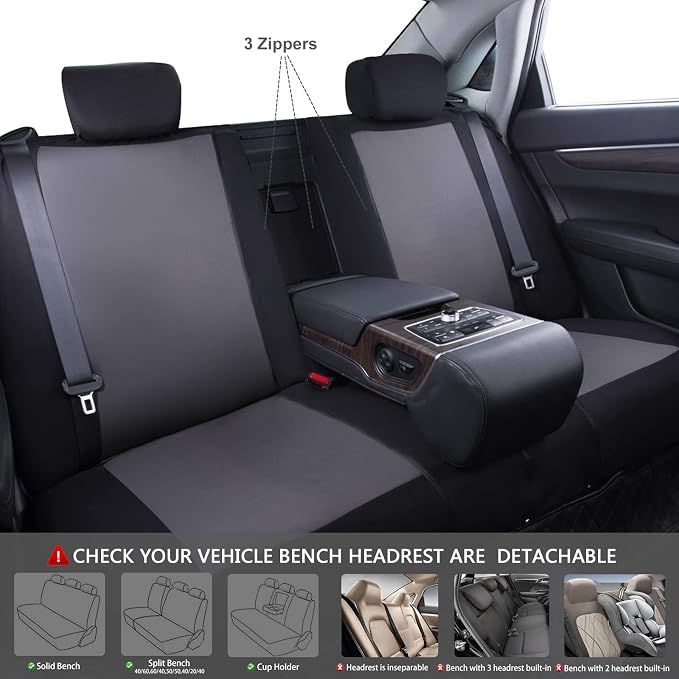CAR PASS Line Rider Sporty Cloth 11PCS Universal Fit Car Seat Cover -100% Breathable with 5mm Composite Sponge Inside,Airbag Compatible,3zipper Bench(Full Set, Black and Gray)