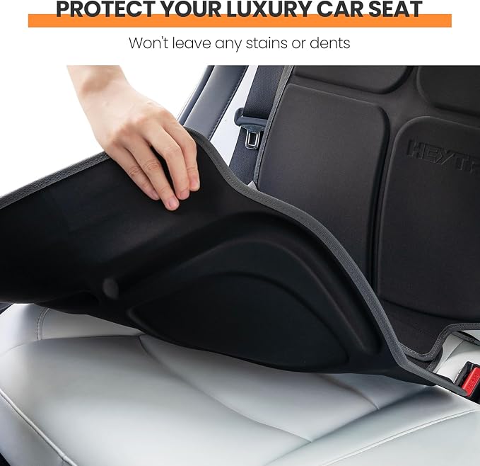 HEYTRIP Car Seat Protector, 2 Packs, Rear-Facing/Forward Facing Car Seat Mat for 0~12 Years Old Children, Waterproof, Easy Cleanup, Non-Slip, Fit Most Car Seats(Dark Grey Orange)