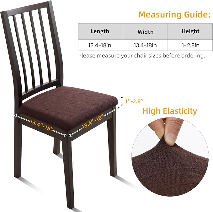 Fuloon Waterproof Seat Cushion Covers 6 PCS, Stretch Jacquard Chair Seat Covers Washable Dining Room Seat Slipcovers Removable Kitchen Chair Protector (6, Waterproof-Chocolate)