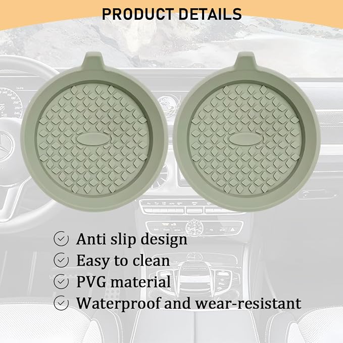 4PCS Car Cup Holder Coaster, Silicone Non-Slip Shockproof Vehicle Drink Cup Insert Mat, Dustproof Embedded Automotive Interior Water Bottle Pad, Universal for SUV Van Truck (Green)