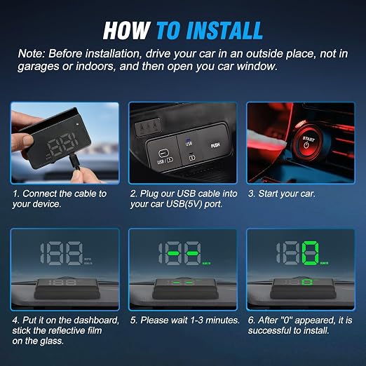 W2 Heads Up Display for Cars,Speedometer with Overspeed Alarm,Automatic Brightness Adjustment,Triple Over-Speed Alarm,LED Large Font,Built in Sun Visor,Plug & Play USB HUD Fit for All Vehicles(Green)