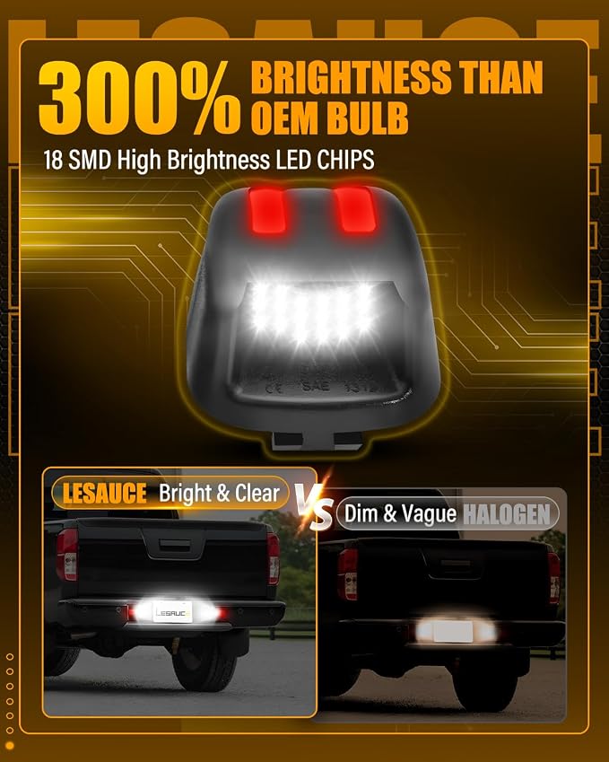 LESAUCE LED License Plate Light For Nissan Frontier Armada Titan Xterra, Suzuki Equator Pickup Truck, 18 SMD 6500K White Red U-shaped Tag Light, Pack of 2