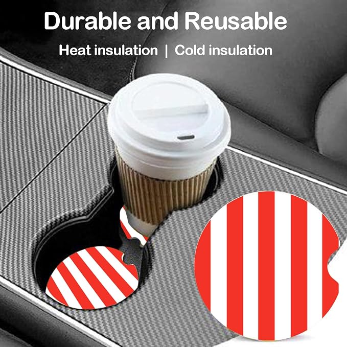 Ceramic Car Coasters – Absorbent Car Cup Holder Coaster Set for Women, Cute Aesthetic Car Accessories for Girls, 2 Pack (Fiery Red)