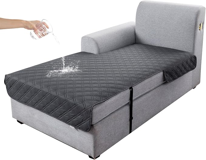 Genina L Shape Couch Cover, Sectional Couch Chaise Covers, Waterproof Washable Sofa Covers for Left L Shape Chaise Lounge, Anti-Slip Sofa Slipcovers for Dogs Cats Pet Friendly(Charcoal Gray)