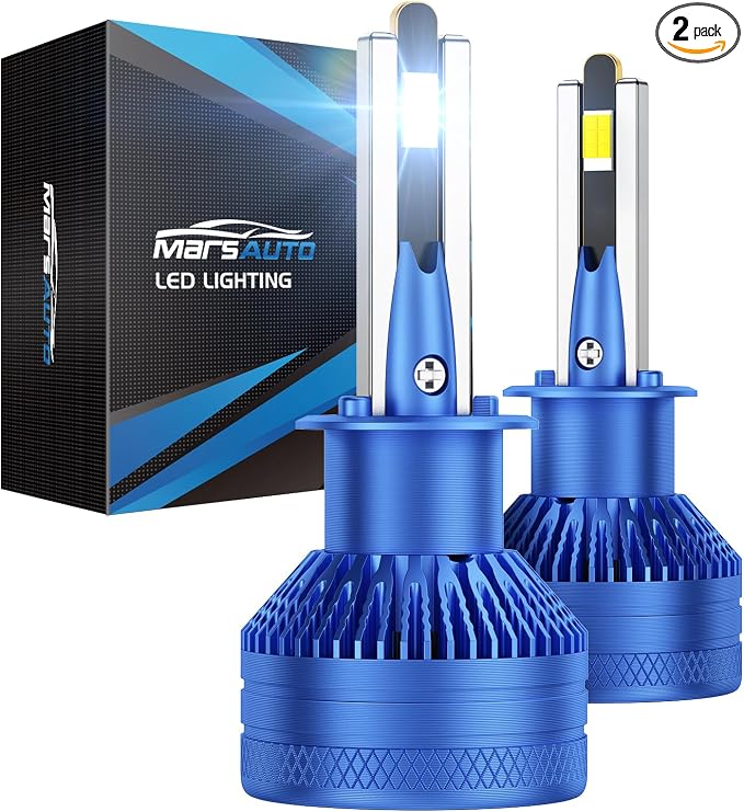Marsauto - H1 High Performance Halogen Headlight Bulb, 60000 LM 1200% Brighter 6500K White, High Beam, Low Beam and Fog Replacement Bulb, Brighter Downroad with Whiter Light (Contains 2 Bulbs)