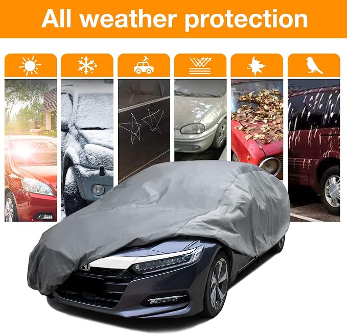 XCAR Waterproof Sedan Car Cover, All Weather, Fits Sedans Up to 200" | Windproof Buckles, Breathable Fabric, UV, Rain, Snow & Dust Protection, Soft Non-Scratch Lining, Indoor & Outdoor Use