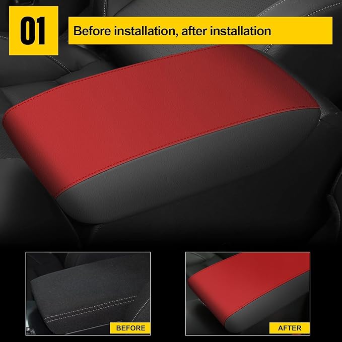 AOMSAZTO Armrest Covers for 2012-2015 Honda Civic Black with Red Leather