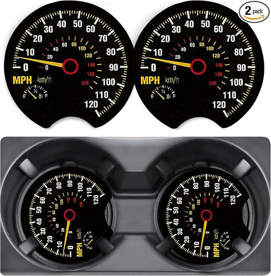 2 Pack Speedometer Car Coasters for Cup Holders,Neoprene Anti Slip Mat | 2.75" Universal Size,Auto Rubber Drink Coasters Decor Car Accessories Interior Speedometer Gifts for Women Men
