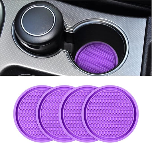 XINLIYA Car Cup Holder Coaster, 4 Pack 2.75 Inch Diameter Non-Slip Universal Insert Coaster, Durable, Suitable for Most Car Interior, Accessory for Women and Men (Purple)