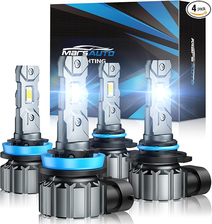 Marsauto H11/H9/H8 9005/HB3 Light Bulbs, 60,000LM Super Bright, Plug and Play, 9005 H11 Light Bulbs, Powersports Accessory Lights, Pack of 4