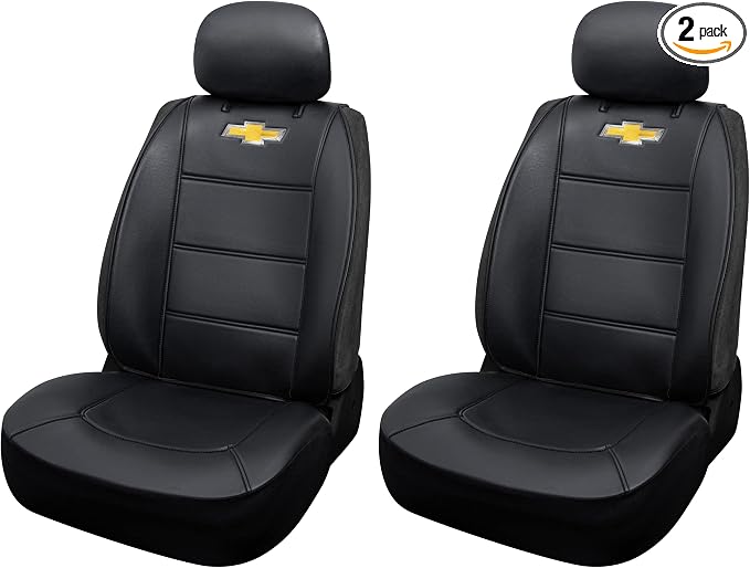 Plasticolor 008599R01 Chevy Chevrolet Logo Universal Fit Car Truck or SUV Sideless 3-Piece Seat Cover w/Head Rest, Black (Pack of 2)