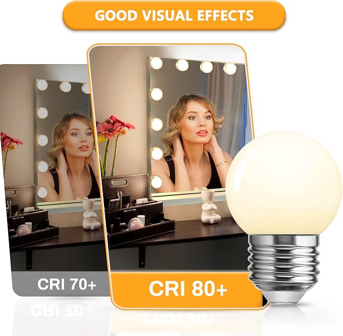 Globe LED Low Watt Light Bulbs, 1W Equivalent 15 watt Soft White 3000K Frosted, Tiny G40 Bulbs for Vanity Mirror Bathroom, Porch, Home Decor, Hollywood Style E26 Base Low Lumens Light Bulb, 6 Pack