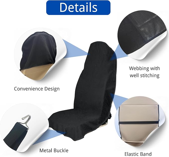 Waterproof Car Seat Cover for Front Seats, Protector for Cars SUVs Trucks, Sweat Towel Seat Covers Bucket for Gym,Workout,Beach,Hiking,Running (Black, 1PC)