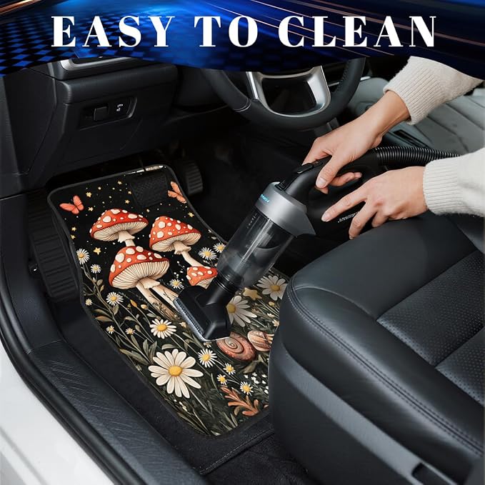 Mushroom Car Floor Mats Cottage Starry Garden Snail Butterfly Carpet Front Rear Carpets Mat Decorative Car Floor Carpets Non-Slip Auto Car Accessories Universal Fit for Car SUV Truck Van