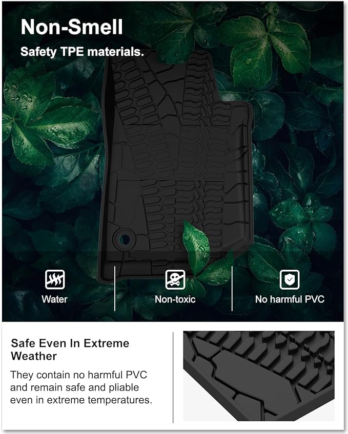 Kiwi Master Floor Mats for 2014-2017 Jeep Wrangler JK 2-Door | Custom Fit All Weather Car Mats, Heavy Duty TPE Floor Liners, Front & Rear 2 Row Set, Black