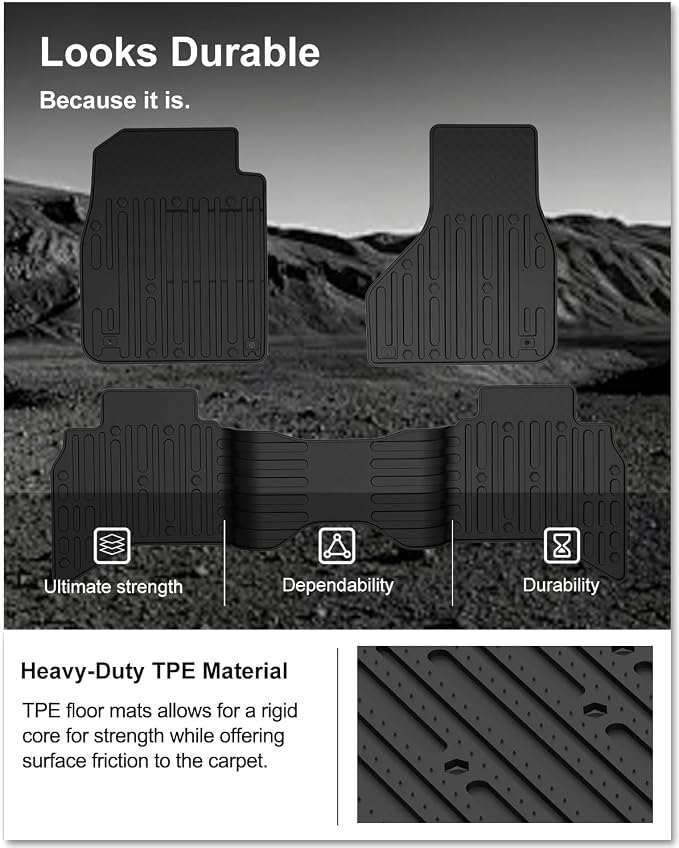 Kiwi Master Floor Mats for 2009-2018 Dodge Ram 1500 Quad Cab | 2019-2024 Ram 1500 Classic Quad Cab, Custom Fit All Weather Car Mat, Heavy Duty TPE Floor Liners, Front Rear 2 Row Set, Black