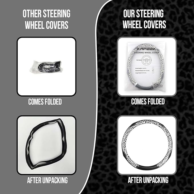 KAFEEK Leopard Steering Wheel Cover for Women, Universal 14.5-15 inch | Cheetah Print Design, Breathable Anti-Slip Inner Ring, Car Accessories for Most Cars, Trucks, SUVs
