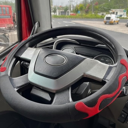 DaisyInner 17.5-18 Inch Steering Wheel Cover for Semi Truck No-Slip & Comfy Grip for Semi Trucks, Rv, Big Rig and 18 Wheelers(Mesh D,Leather,Red)