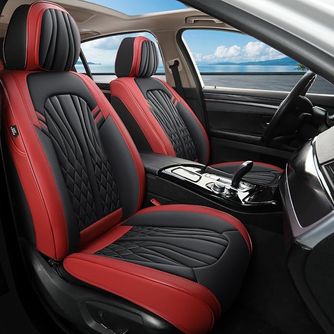 MINGBRON Car Seat Covers,Breathable and Waterproof Faux Leather Automotive Seat Covers for Cars SUV Pick-up Truck Sedan,Universal Anti-Slip Driver Seat Covers Wine Red