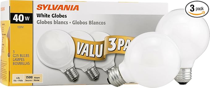 LEDVANCE 40 Watt Vanity Light Bulbs 3 Pack - Incandescent E26 Medium Base Globe Bulbs for Bathroom, Dimmable G25 Type G Round Vanity Bulbs 40W, 120V Soft White Warm White