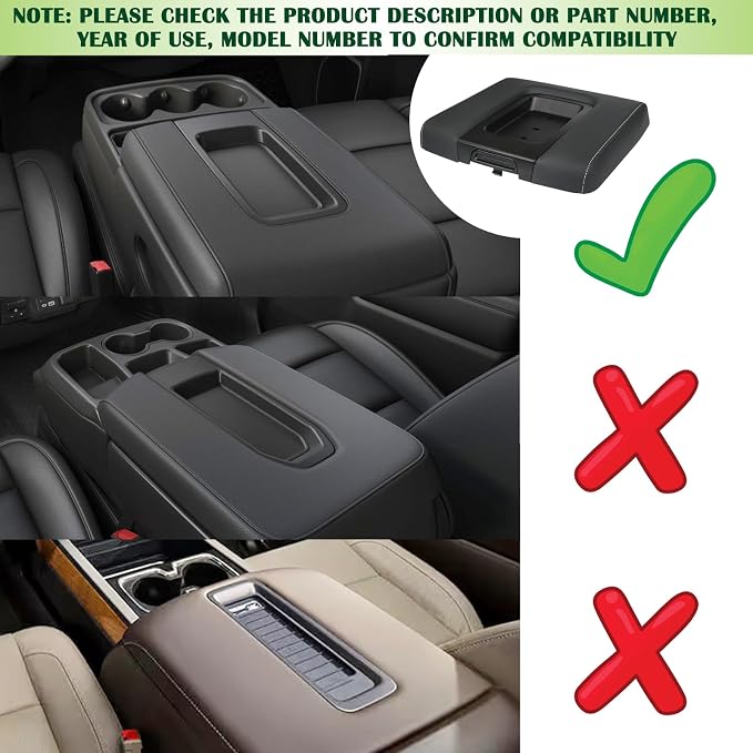 Front Seat Center Console Armrest Lid Black Compatible with 2014-2019 Chevrolet Chevy Silverado Suburban Tahoe GMC Sierra Yukon XL Replaces 22881398