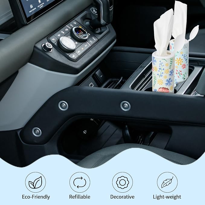 Car Tissues Cylinder 4 Packs Round Tissue Box Holder Perfect for Car Cup Holder, Napkins Box Round Container with Facial Tissues for Travel Car Bathroom Office School