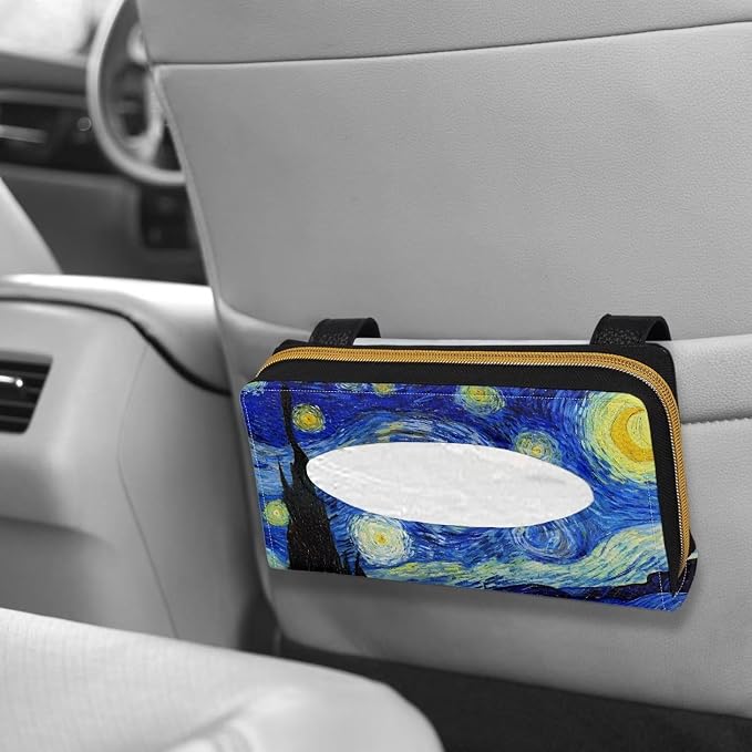 Sturdy PU Leather Visor Tissue Holder Car Sun Visor Tissue Box Holder Leather Napkin Holder Starry Night