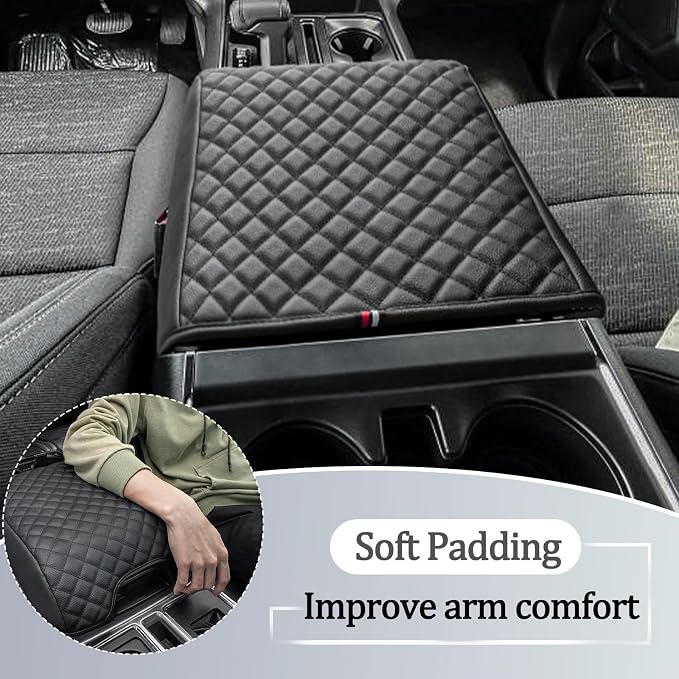 Center Console Cushion for 2021-2025 2026 Ford F150 PU Leather Armrest Interior Accessories, Customized Anti-Scratch Leather Armrest Lid Protector Pad (Bucket Seat Only)