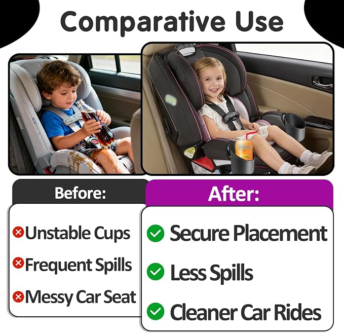 2 Pcs Car Seat Cup Holders Compatible with Graco 4Ever DLX Car Seats | Dishwasher Safe Single Cup Holder, Durable Replacement Accessory, For Toddler Car Seats, Fits Left or Right Side, Black