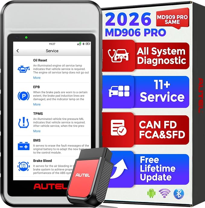 Autel MaxiDIAG MD906 PRO Scanner, 2026 All System Diagnostic Scan Tool w/Lifetime Free Update, 11 Reset Service, Oil/Brake/BMS/SAS/Injector, Same MD909 PRO V2.0 of MD808 PRO MD806 MD802, CAN-FD FCA