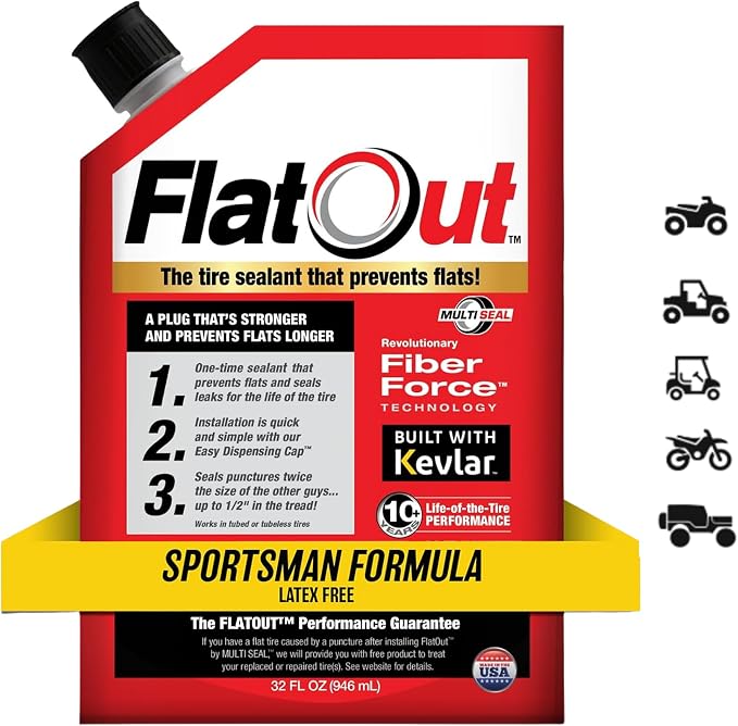 FlatOut Tire Sealant Sportsman Formula - Prevent Flat Tires, Seal Leaks, Contains Kevlar, 32-Ounce Bottle, 1-Pack…