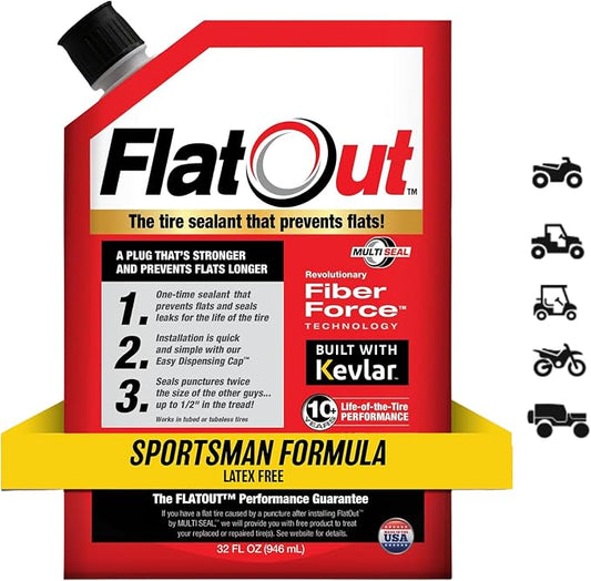 FlatOut Tire Sealant Sportsman Formula - Prevent Flat Tires, Seal Leaks, Contains Kevlar, 32-Ounce Bottle, 1-Pack…