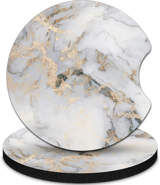 2 Pack Car Coasters，2.75-inch Neoprene Non-Slip Cup Holder Coasters for Car，Cute Car Interior Accessories for Men and Women，Gray Marble