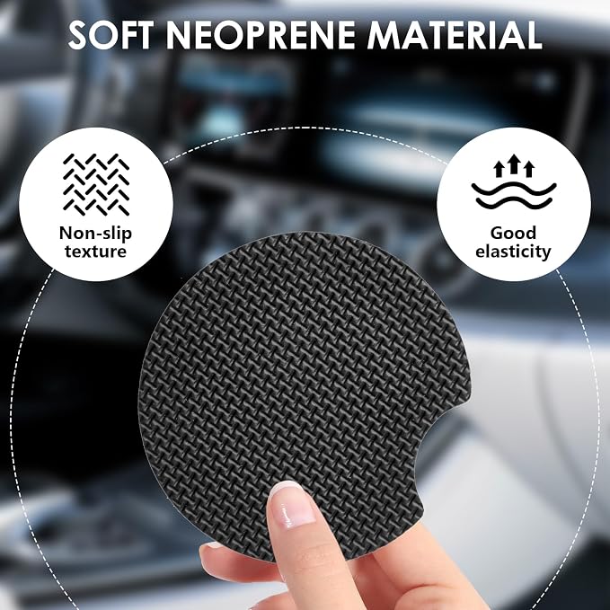 2 Pack Car Coasters，2.75-inch Neoprene Non-Slip Cup Holder Coasters for Car，Cute Car Interior Accessories for Men and Women，Green Marble