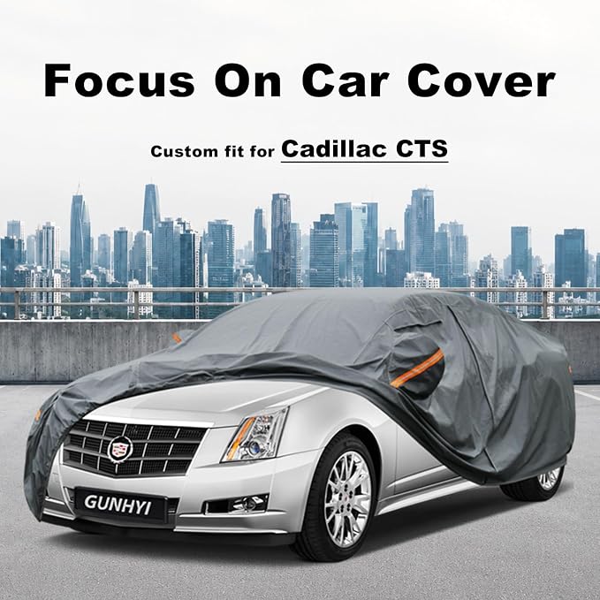 GUNHYI Premium Car Cover Custom Fit Cadillac CTS/CTS-V (2003-2019), 16 Layers Heavy Duty Car Cover Waterproof All Weather with Zipper Door for Sun Rain Snow Dust Uv Protection