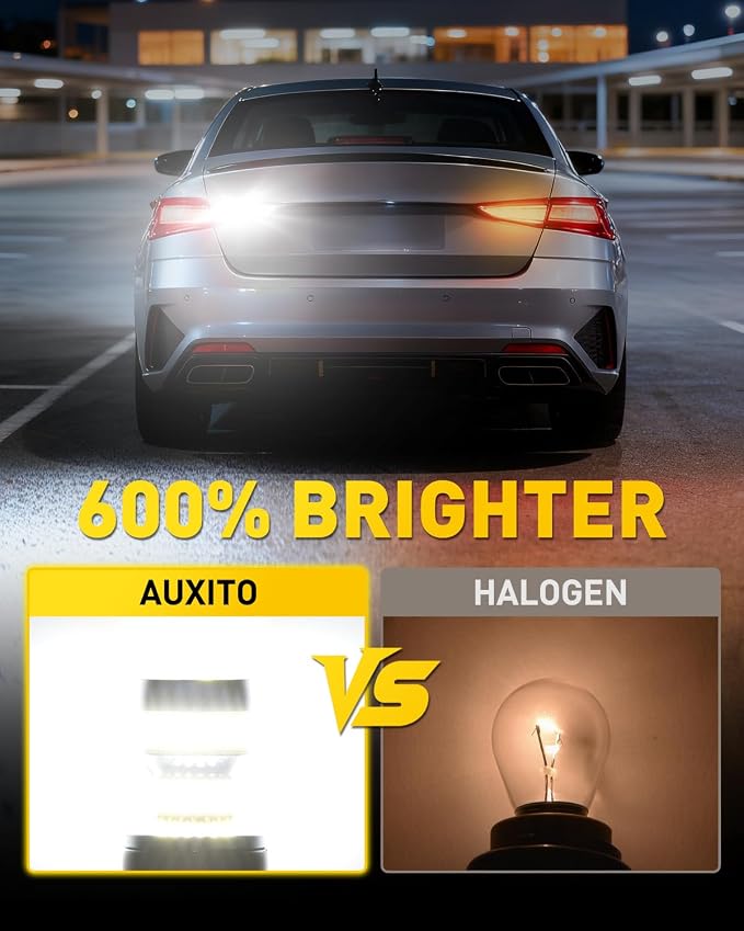 AUXITO 3157 LED Bulb White, Super Bright 4157 3156 LED Reverse Light Bulbs 3056 3057 3047 4057 3457 4114 LED Bulb for Exterior Backup Tail Brake DRL Signal Parking Lights, Pack of 2
