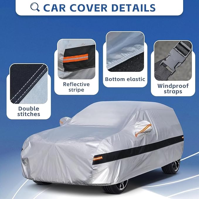 10 Layers Car Cover Custom Fit for Ford Bronco 2 Door/Sport (2021-2026), Waterproof All Weather for Automobiles, Outdoor Full Cover Sun Dust Rain Protection with Cotton. Silver