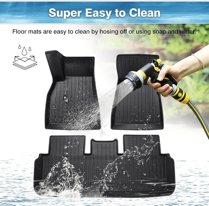 Mixsuper Model S Floor mats-Floor mat for Tesla Model S 2021 2022 2023 2024 2025,All Weather TPE Rubber Floor Liners Protection for Model S Accessories,2 Row Anti-Slip Car Mats, Black
