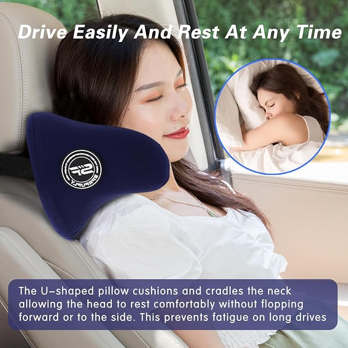 U-Shaped Car Headrest Pillow, Headrest Pillow with Adjustable Strap(Blue) | Ergonomic Design Fits Most Car & Office Chairs, Space Memory Foam & Removable Cover, Extreme Comfort Travel Car Pillow(Blue)