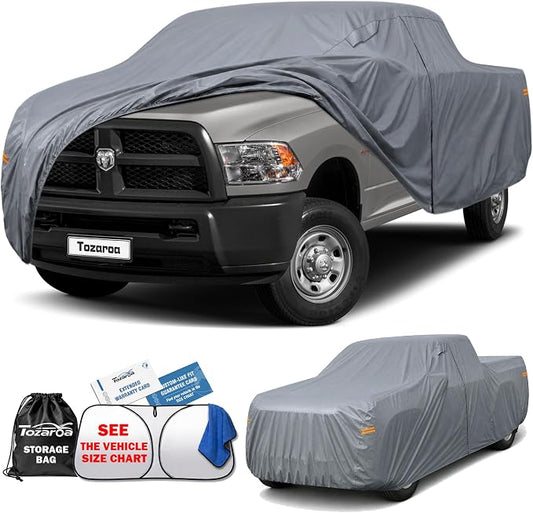 Truck Cover Waterproof All-Weather,Outdoor Full Exterior Pickup Covers(Length 243-250 inch) with Windshield Sun Shade Universal Fit Ford F-Series, Tundra, RAM 1500 etc,Size T6 (See SizeChart)