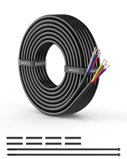 NAOEVO 18 Gauge Wire 4 Conductor Electrical Wire, 18 AWG Stranded PVC Cord, 12V Low Voltage/Tinned Copper/Flexible Cable for Automotive Wiring, Lamp Cord, Marine Cable (15FT)