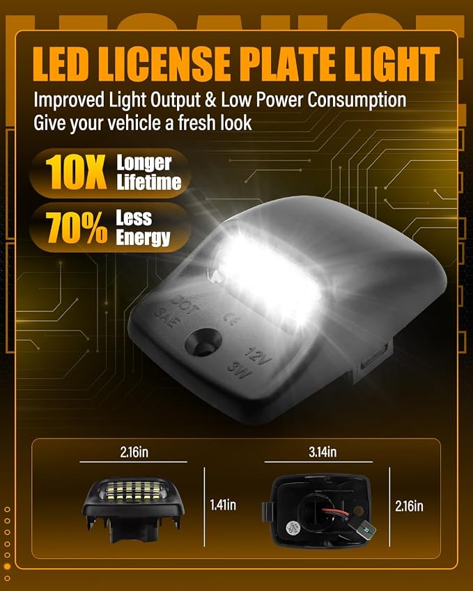 LESAUCE Upgraded LED License Plate Lights Compatible with 2005-2015 Toyota Tacoma/2000-2013 Tundra, Tag Lamp Assembly Replacement with Socket, 6000K White, IP68 Waterprooof, Pack of 2