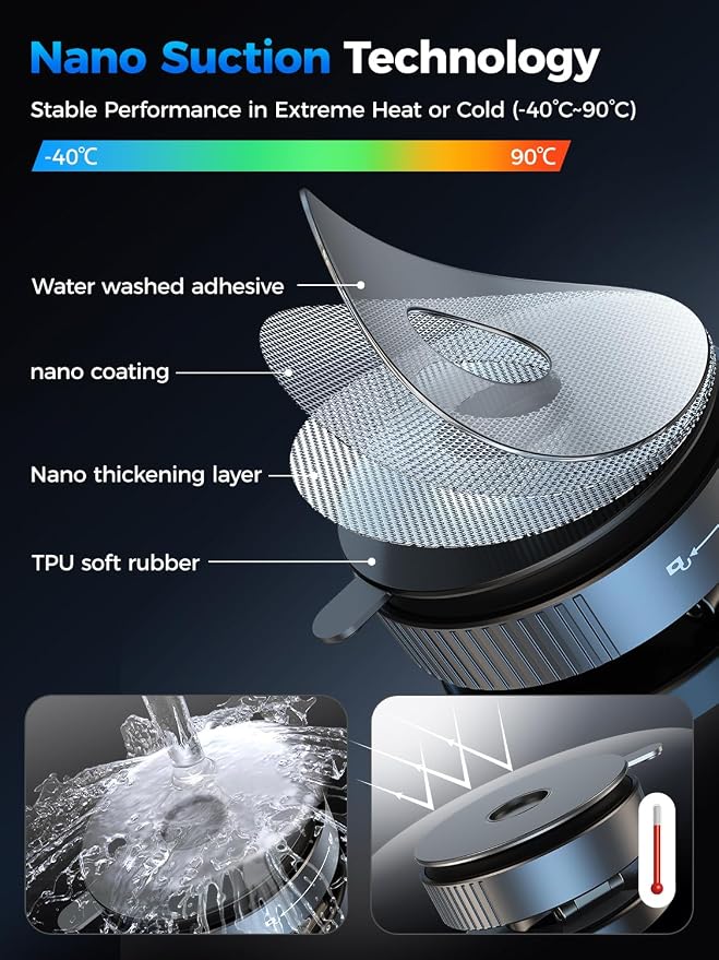 Magnetic Car Phone Holder for Magsafe, Nano Gel 360°Adjustable Vacuum Phone Holders for Your Car,[108+LBS Suction & 2800gf Magnetic] Car Phone Mount for iPhone 17/16/15/14/13/12 Series & Android