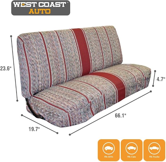 West Coast Auto Universal Baja Saddle Blanket Bench Full Size Seat Cover Fits Ford, Chevrolet, Dodge, and Full Size Pickup Trucks (Red)
