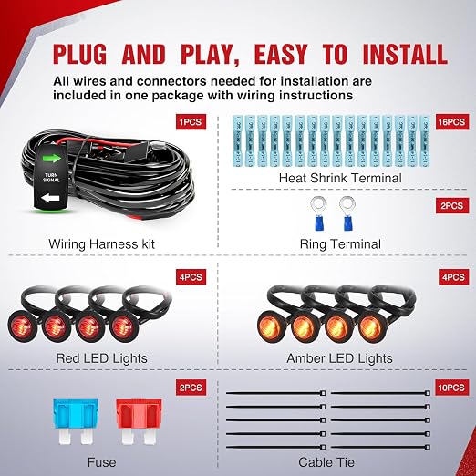 Nilight UTV ATV Turn Signal Wiring Harness Kit with Vertical Rocker Switch | Street Legal Flasher Relay Kits Red &Yellow Lights for Polaris Kawasaki Teryx Can Am Commander Cat Wild Green Backlight