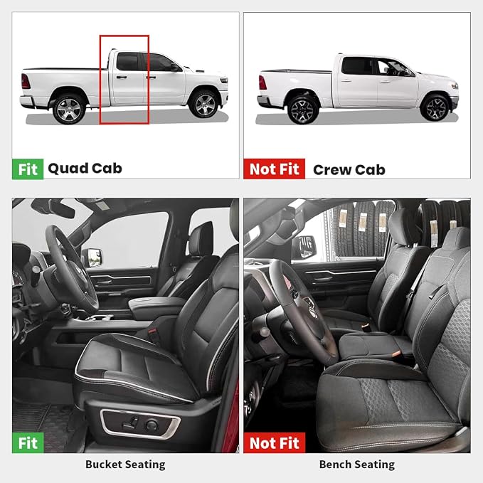 LASFIT Floor Mats for Ram 1500 Quad Cab 2025 2026 Bucket Seat(Not for Bench Seating, Not for Crew Cab), All Weather TPE Custom Fit Car Mats Floor Liners 1st & 2nd Row, Black